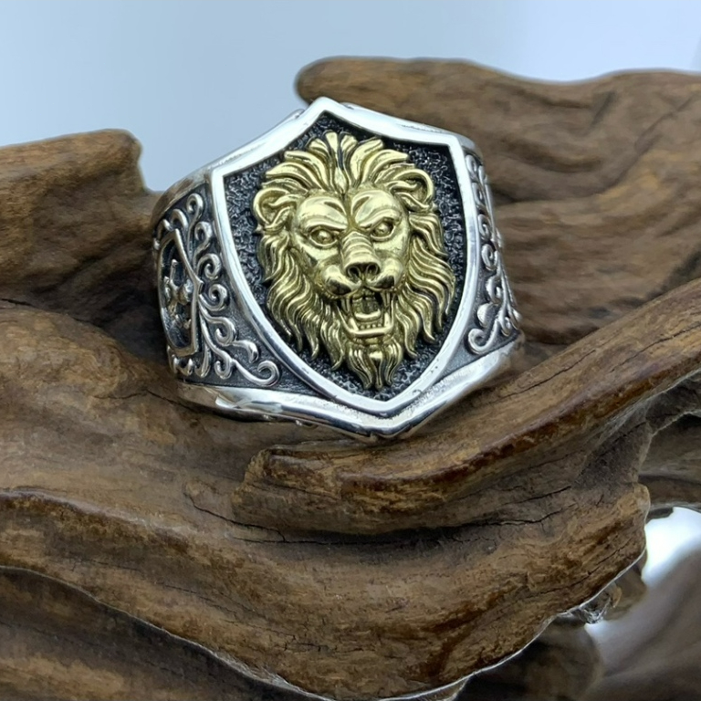 （全館免運）大銀家 / 925 純銀 復古 精工 立體 浮雕 獅子頭 開口 戒指