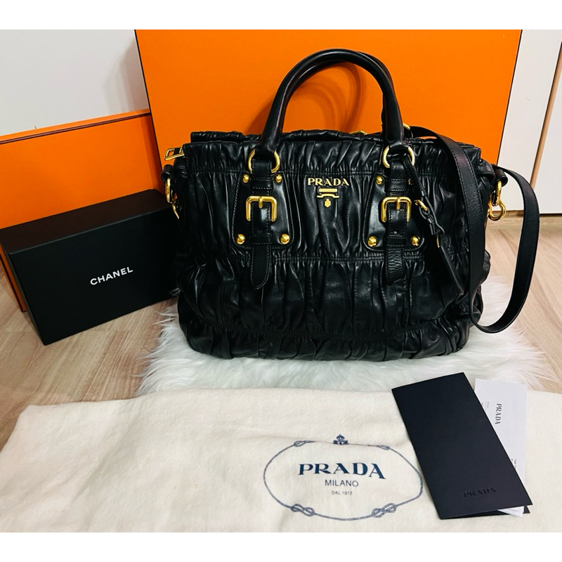 Prada 普拉達 Nappa gaufre 經典黑色 全皮高菲包 南瓜包 9.5成新美品