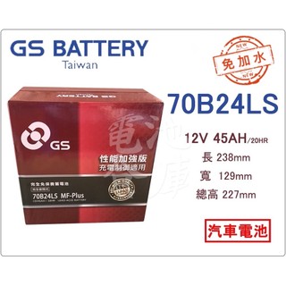 ＊電池倉庫＊ 全新 GS(統力) 免加水 70B24LS 汽車電池 (46B24LS 55B24LS可用)