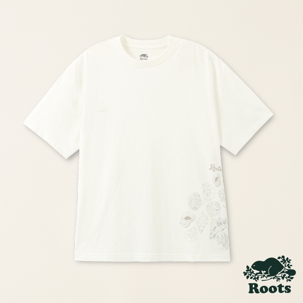 【Roots】男女共款-海洋生活家 貝殼印花有機竹節棉短袖T恤