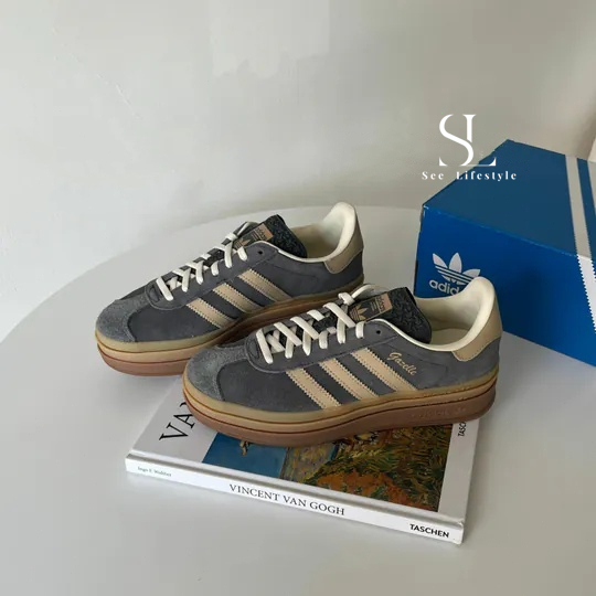SL- Adidas originals Gazelle BOLD 粉黑 灰粽 焦糖底 板鞋 女款 IE0428