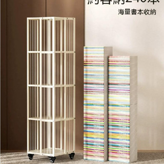 旋轉書架 360度書櫃 可移動兒童收納架 家用客廳展示架 鐵藝牆角落地置物架