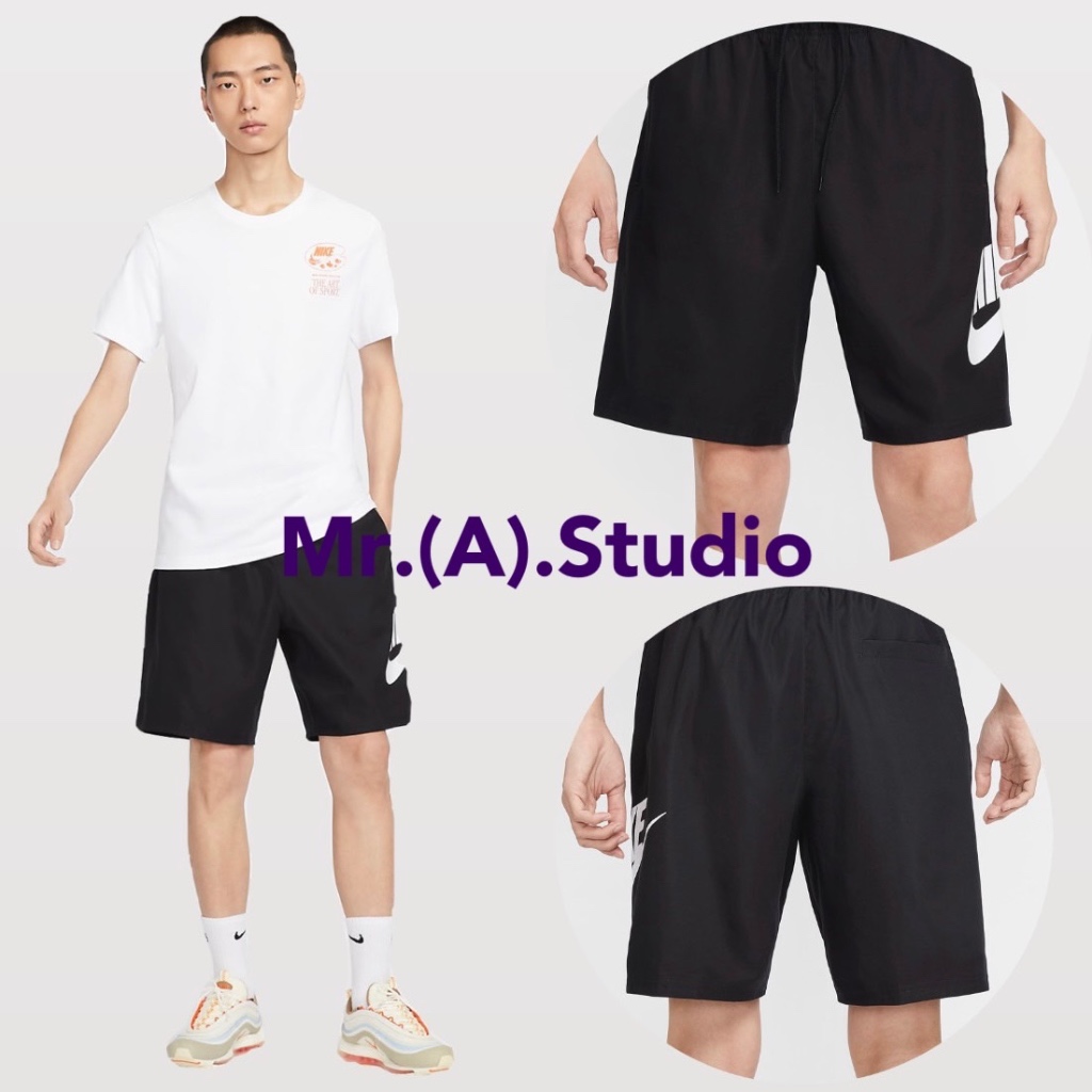 Mr.A😈A先生 Nike 男款 經典 LOGO  黑色 黑白 抽繩 百搭 梭織 短褲 休閒短褲 FN3304-010