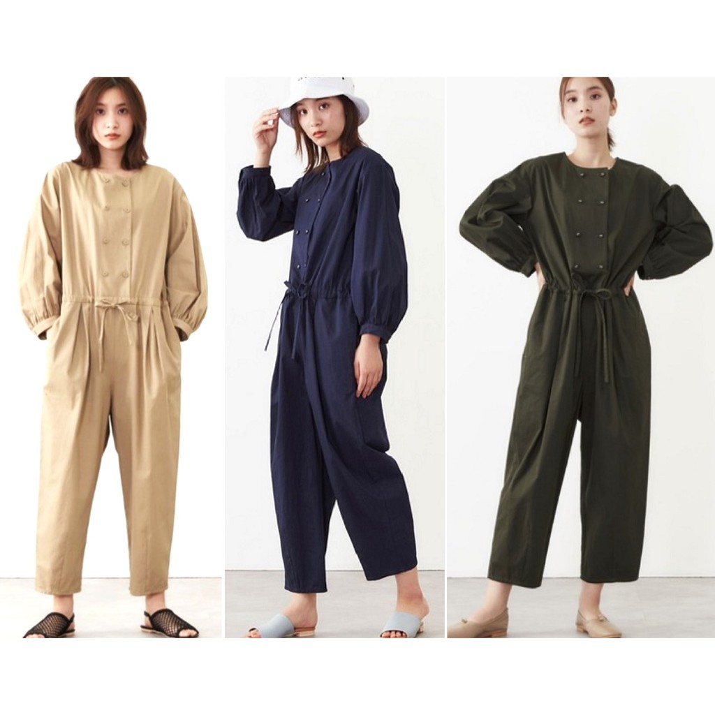 日本品牌 POU DOU DOU (プードゥドゥ) 全新正品 純棉 雙排扣 腰部綁帶 長袖連身褲 工作褲 工作服 特價