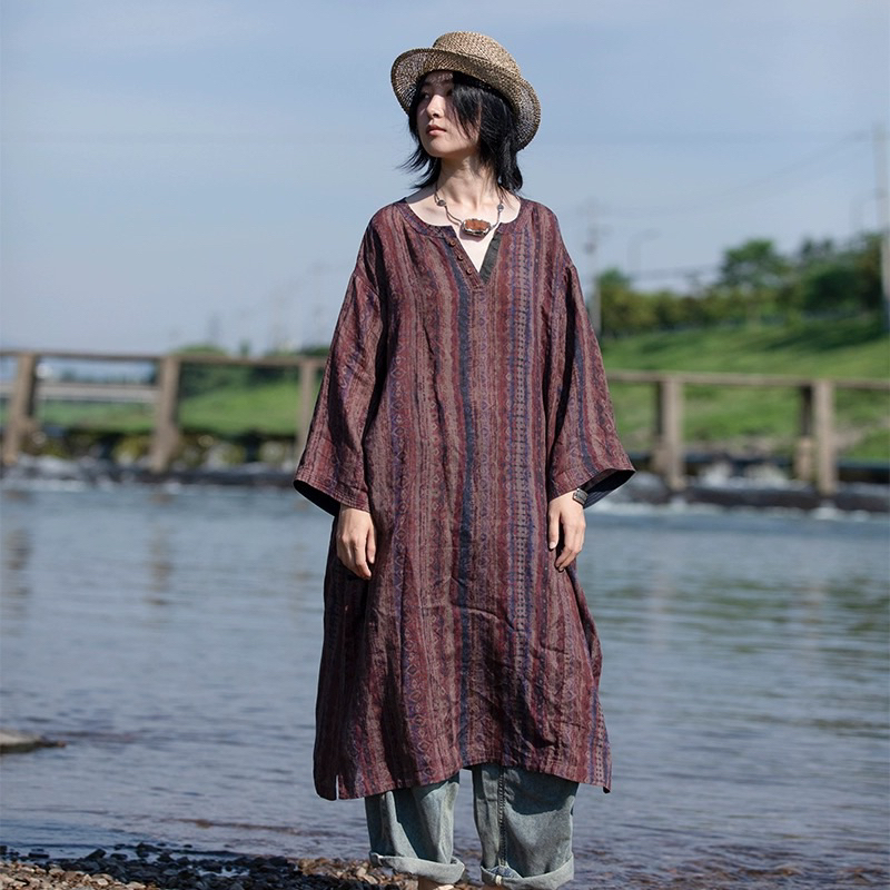 民族風 古蘭木苧麻寬鬆復古上衣洋裝 棉麻 民俗風 波西米亞
