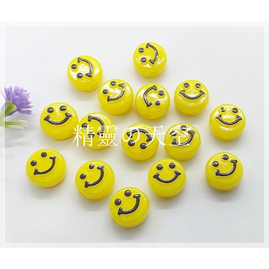 10mm壓克力笑臉/黃色笑臉/微笑/扁圓珠/扁珠-黃色款(每包10入)