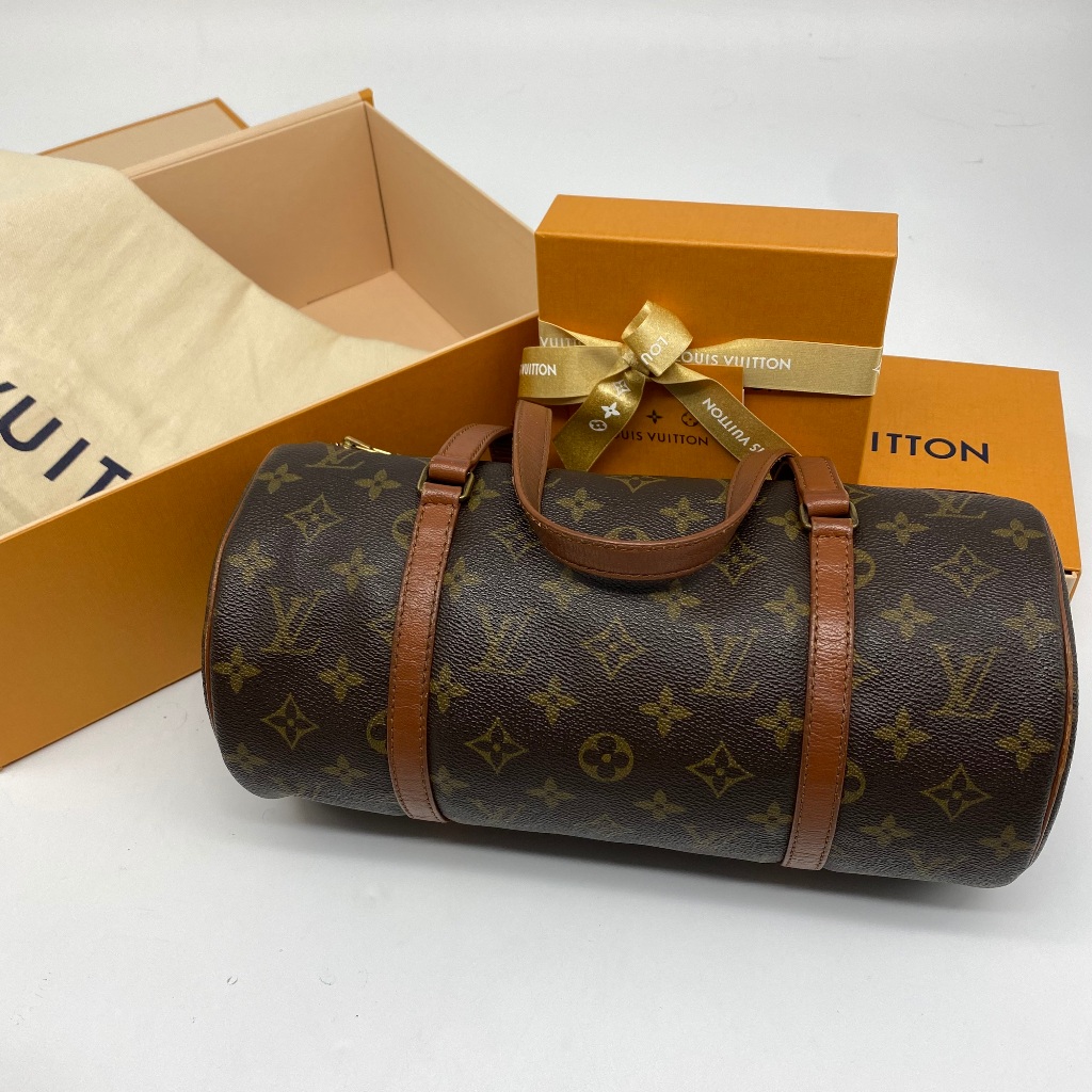 【哈極品】二手品《Louis Vuitton LV Vintage 老花字紋 紅皮圓桶 手提包/肩背包》
