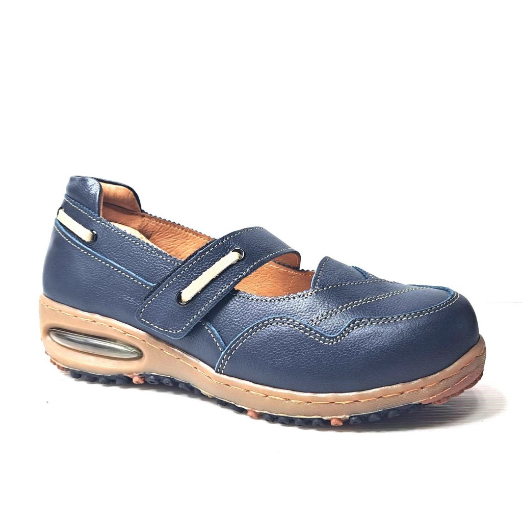 零碼鞋 10號 Zobr 路豹 女款 牛皮氣墊娃娃鞋 BB631 藍米色 (BB系列) 特價:1190元 雙氣墊款