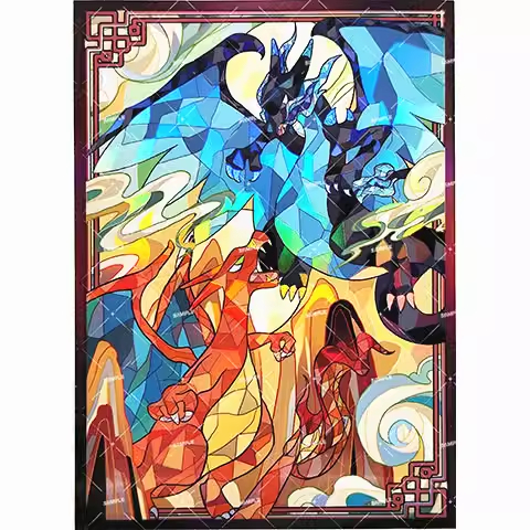 【限時特價!現貨免運-玩具之道臺灣出貨】Ptcg/寶可夢卡套 寶可夢噴火龍X噴火龍玻璃彩繪風格卡套
