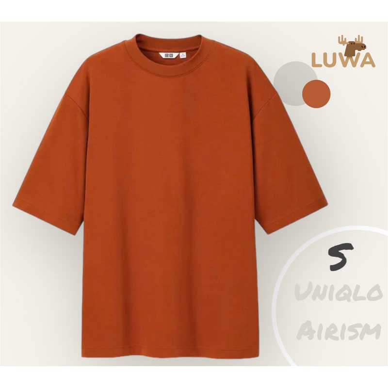 【 LUWA🪐 二手衣櫃 】Uniqlo AIRism棉質深橘色寬版圓領T恤 五分袖 S號 涼感親膚 太空棉