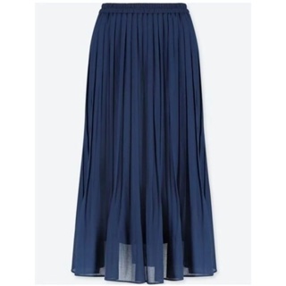 1藍色uniqlo裙子M號2百褶裙網紗拼接長裙#A字中長款半身裙#休閒氣質裙子