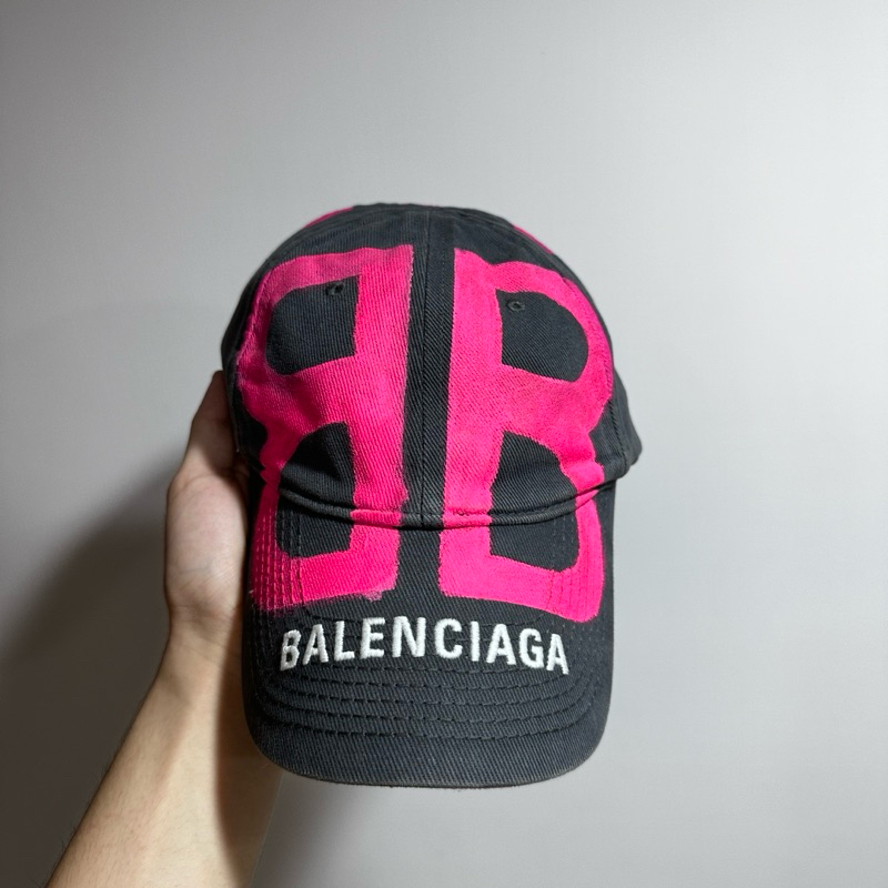【寄賣】巴黎世家 bb 噴漆 logo 粉色 做舊 新品 新版型 黑色 老帽 Balenciaga 幾乎全新 保證正品