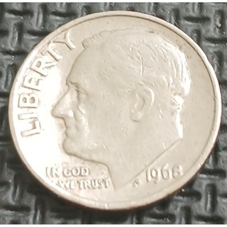 【全球硬幣】美國1968年無註記 1角10分鎳幣one dime 稀有羅斯福總統 AU
