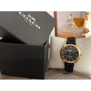 COACH 時尚矽膠腕錶 34mm 女錶 手錶 腕錶 黑色矽膠錶帶(現貨)