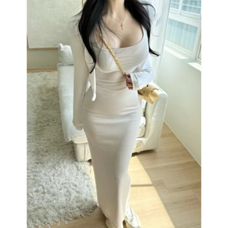 🇰🇷Korea韓國連線·正韓 方領短袖素面連身洋裝 連身裙 長洋裝 方領洋裝 短袖洋裝 合身洋裝 素面洋裝 夏天洋裝