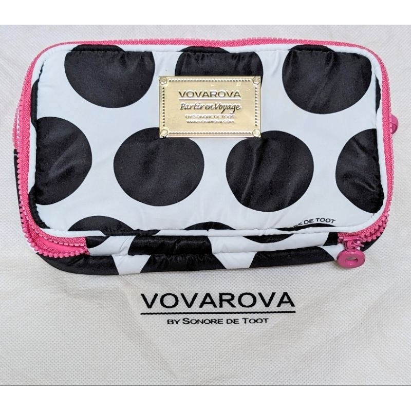 VOVAROVA 眼妝化妝包 眼妝包 化妝包 空氣包 波卡圓點 波點 點點 polka 桃紅色 白底黑點