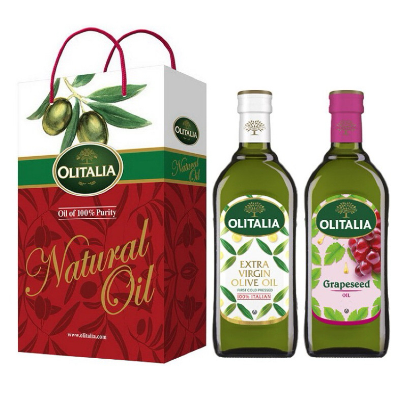 【Olitalia奧利塔】葡萄籽油+純橄欖油禮盒(葡萄籽油500ml+純橄欖油500ml)-禮盒組