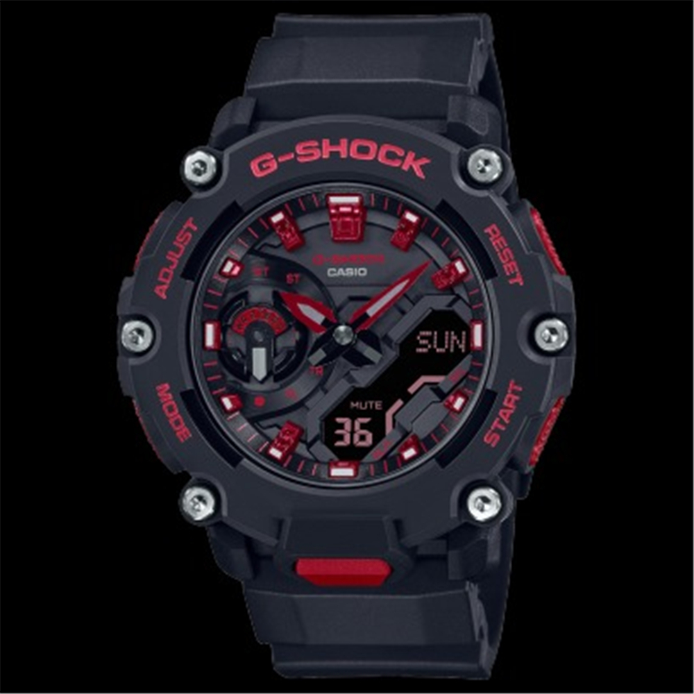 CASIO 卡西歐 G-SHOCK 經典雙色 火焰紅黑 雙顯 電子手錶 (GA-2200BNR-1A)[秀時堂]