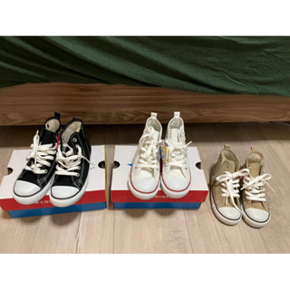 全新日本Converse ALL STAR兒童 高筒 帆布鞋拉鏈款奶茶白色黑色18cm