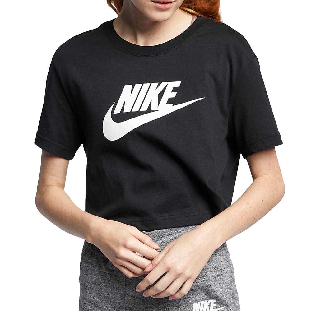 Nike 女款  LOGO 短版 休閒 短袖 T恤   棉 舒適  運動 休閒  寬鬆  黑 BV6176010