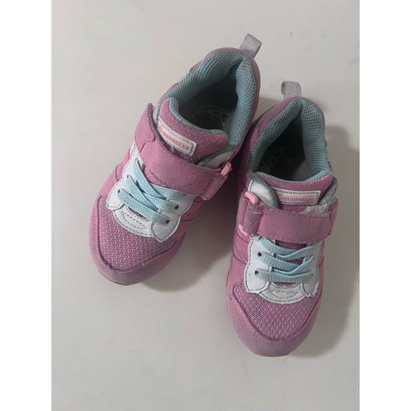 二手🌈日本Moonstar女童17cm玫瑰粉兒童機能運動鞋16cm月星機能童鞋 HI系列 穩定學步款段寬楦17公分