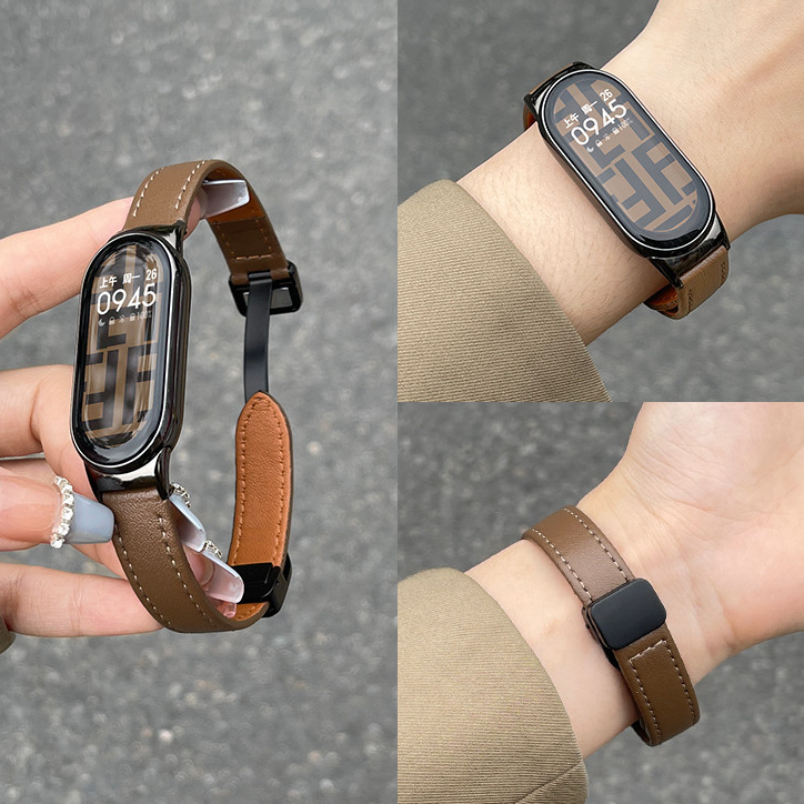 真皮錶帶 金屬磁吸折疊扣錶帶 適用 小米手環 8 7 6 5 4 小米手環 7Pro 替換錶帶 Redmi手環Pro