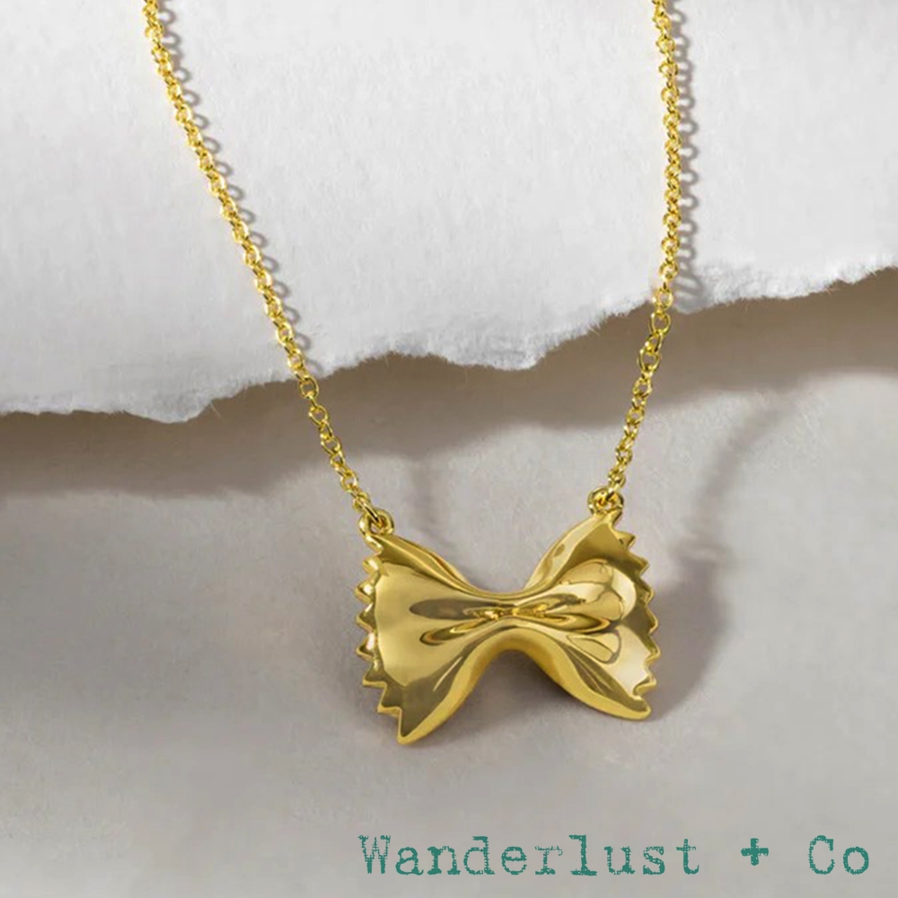 Wanderlust+Co 澳洲品牌 金色蝴蝶結項鍊 立體蝴蝶麵造型 Bow Tie Pasta