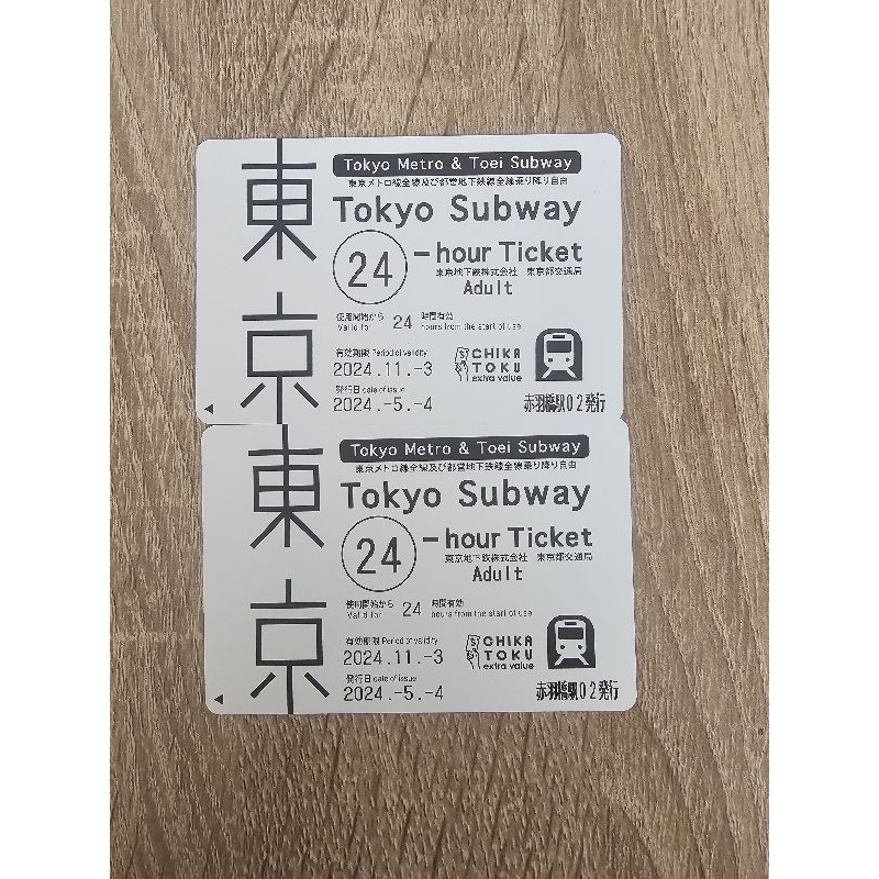 ［全新兩張］東京 地下鐵通票 24小時券 Metro 都營 實體券 立即出貨