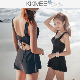 KKimee【現貨】【低胸+平口褲】胸前抓皺【SA53】泳裝連身二件裝比基尼 遊泳衣 bikini