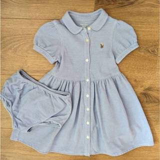 【9成新】歐牌 Polo Ralph Lauren 兒童 女童 polo牛仔開襟洋裝 (水藍色/18M) RL