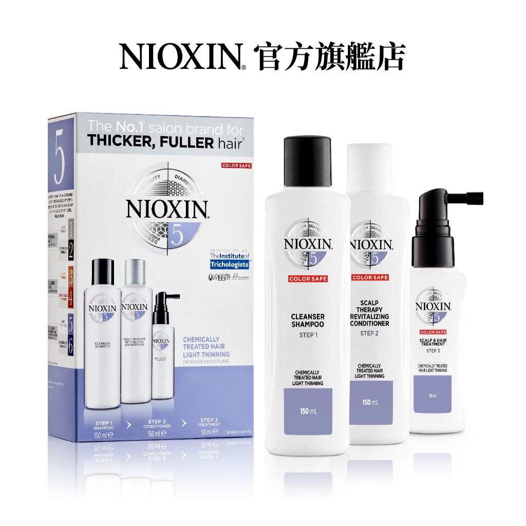 美國【NIOXIN 耐奧森】5號豐髮體驗組 (潔髮露+甦活乳+養護精華) 護色 鎖色 保水 保濕 頭皮調理 頭皮清潔