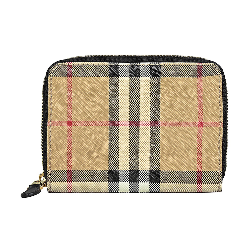 BURBERRY圓方形復古格紋設計PVC 4卡拉鍊零錢包(典藏米)