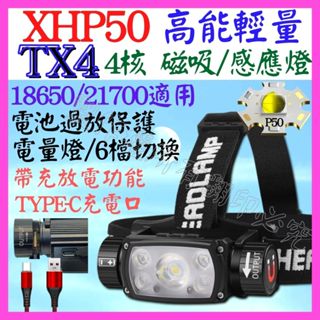 【成品購物】TX4 XHP50 4核 P50 白光 5燈 21700 頭燈 6檔 USB充放電 廣角變焦 P99 工作燈