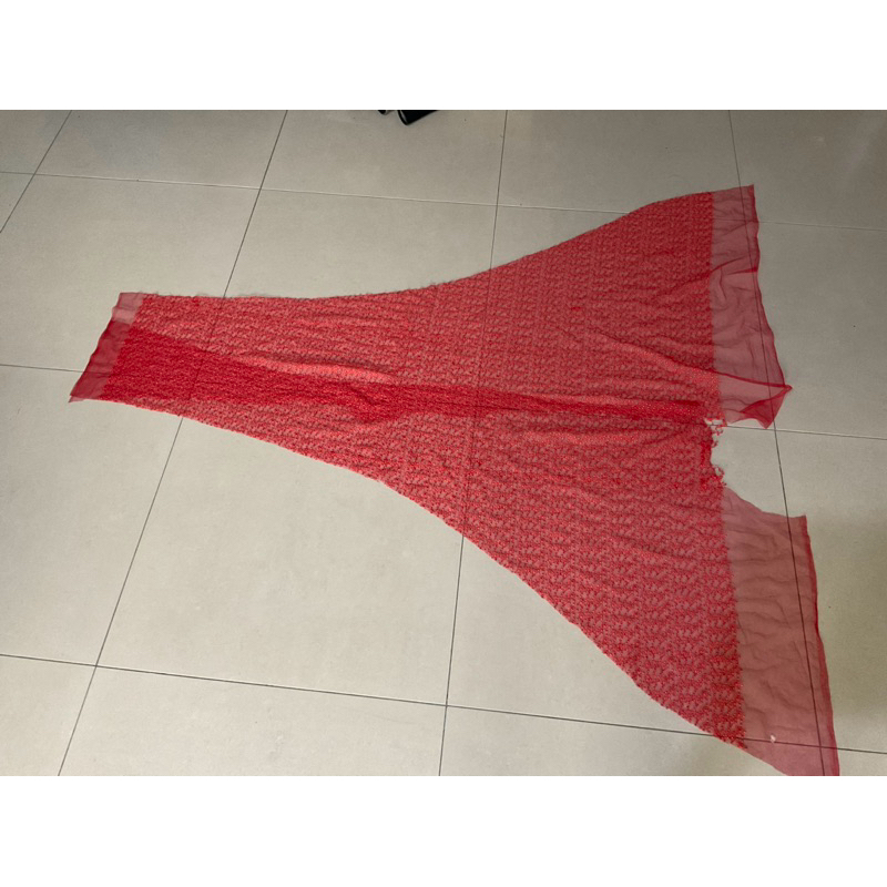 LK47/紅色網紗刺繡蕾絲零碼布-瑕