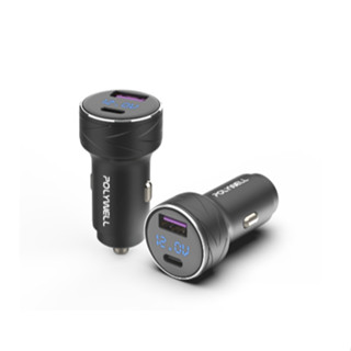 POLYWELL USB+Type-C 27W 車用充電器 PD快充 電瓶電量顯示 BSMI認證 車充 點菸器車充