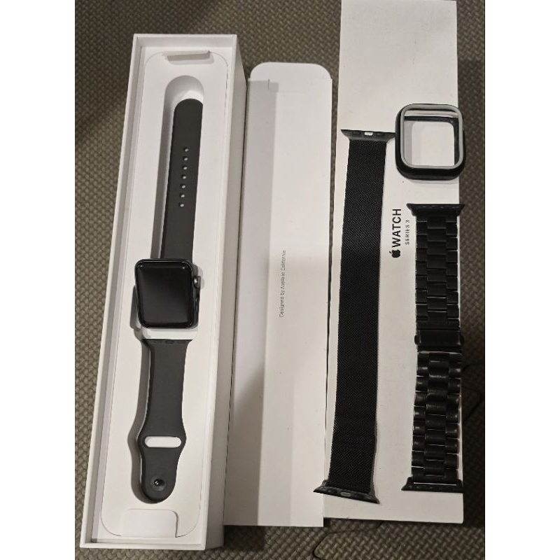 Apple watch s3 42mm 太空灰鋁 蘋果手錶 原廠電池健康度99% 不鏽鋼米蘭錶帶