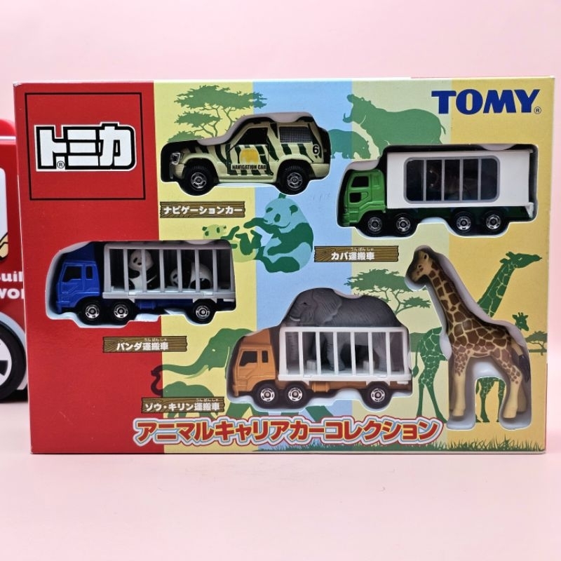 Tomica 藍標中製 熊貓 大象 河馬 長頸鹿 動物園拖車搬運盒組