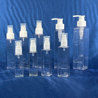 阿瓶 四角 按壓瓶（透明色）壓頭 (白色) 30ml~250ml 分裝瓶 壓瓶 乳液分裝瓶 （臺灣製造）