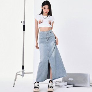牛仔裙 半身裙 中長款 S-3XL 新款高腰開叉牛仔裙女辣妹小眾夏季顯瘦中長NA28-A--65389.衣時尚