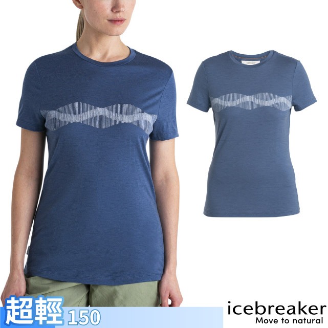 【Icebreaker】女 圓領短袖羊毛排汗衣-150 Tech Lite III 運動T恤_復古藍_IB0A56YI