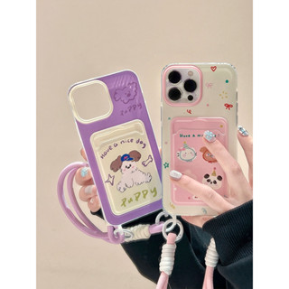 卡夾掛繩手機殼 iPhone16Pro 15 Pro 插卡卡包 骨頭狗狗 蘋果14 13 12 11手提掛繩手機殼