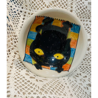 nice little clay 小黑貓咪飯湯碗 泰國手工陶瓷杯盤
