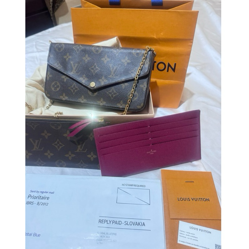 LV Louis Vuitton M61276 Felicie經典帆布鍊帶WOC三合一斜背包(桃紅色)2手.9.5成新）