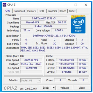 Intel Xeon 處理器 E3-1231 v3 8M 快取記憶體，3.40 GHz