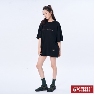 5th STREET 女裝彩色草寫logo設計短袖T恤-黑色