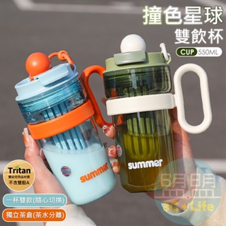 【臺灣現貨｜時尚顏值】Tritan雙飲隨手杯 撞色星球吸管冷水杯 直飲水杯 吸管水杯 雙飲杯 環保杯 水杯