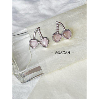 《Aurora》 韓國🇰🇷 925銀耳針 小眾粉色貓眼櫻桃耳針耳環 不掉色