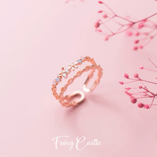 心享飾城 Fairy Castle♡【925純銀戒指】🌷花都開好了·韓系小清新花朵雙層鏤空純銀戒指 鏤空戒指 可調式戒指