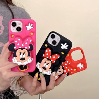卡通可愛 創意立體一體支架米妮iPhone 15 Promax手機殼14 Pro網紅個性軟矽膠女11蘋果13 12保護套