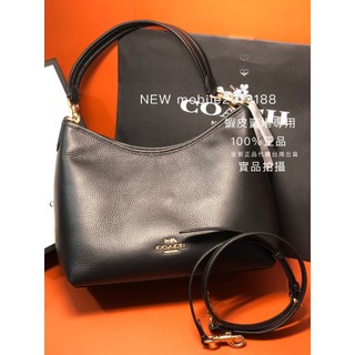 台灣現貨 全新正品 COACH CR148 黑色皮革 LAUREL CARRYALL NEVERFULL 水餃包
